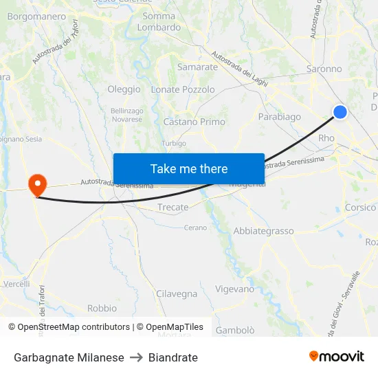 Garbagnate Milanese to Biandrate map