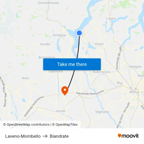 Laveno-Mombello to Biandrate map