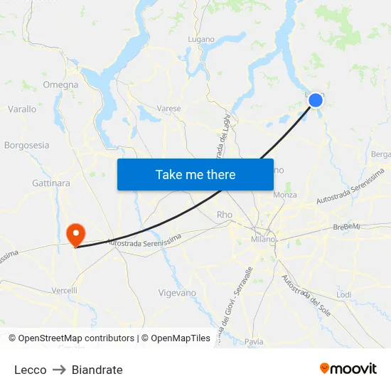Lecco to Biandrate map