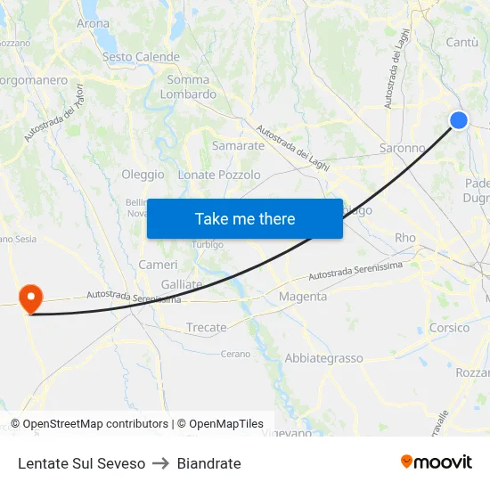 Lentate Sul Seveso to Biandrate map