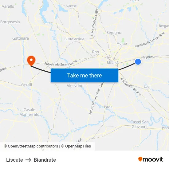 Liscate to Biandrate map