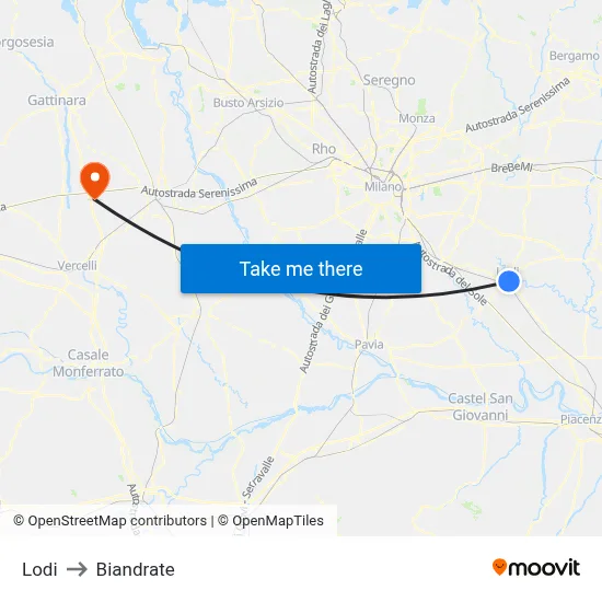Lodi to Biandrate map