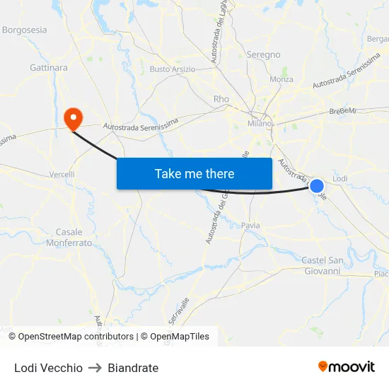 Lodi Vecchio to Biandrate map