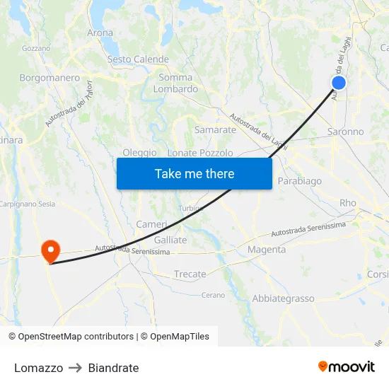 Lomazzo to Biandrate map