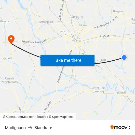 Madignano to Biandrate map