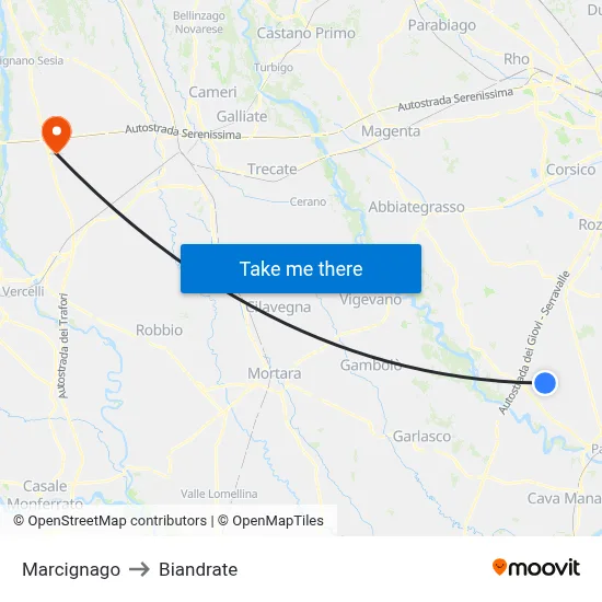 Marcignago to Biandrate map