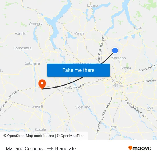 Mariano Comense to Biandrate map