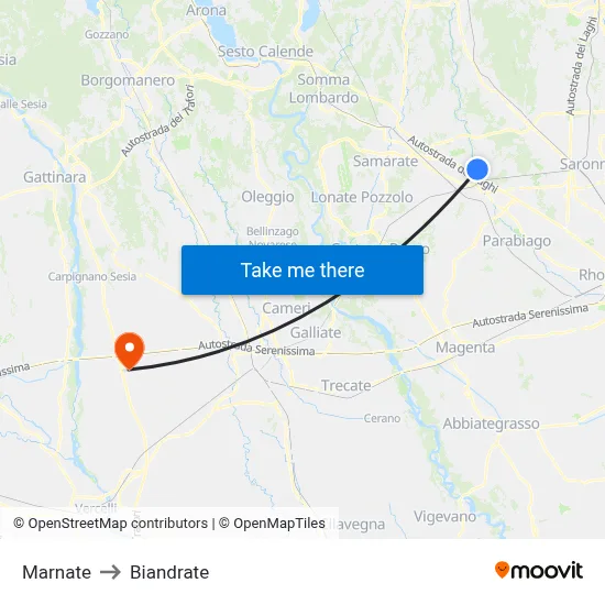 Marnate to Biandrate map