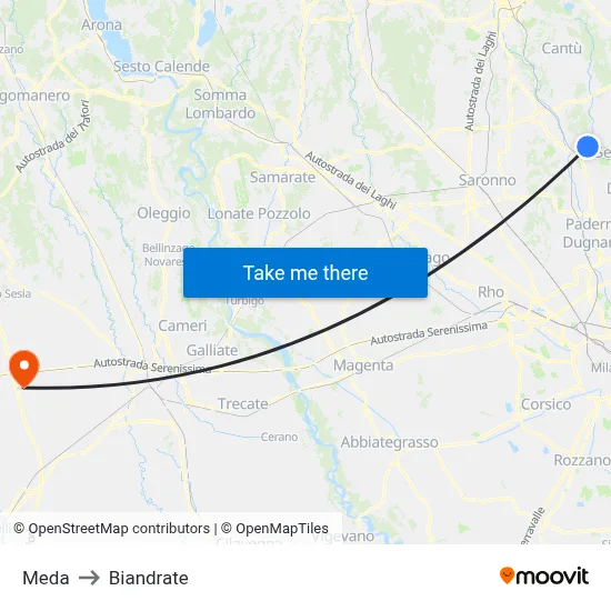 Meda to Biandrate map