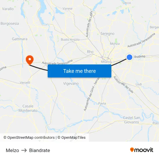 Melzo to Biandrate map