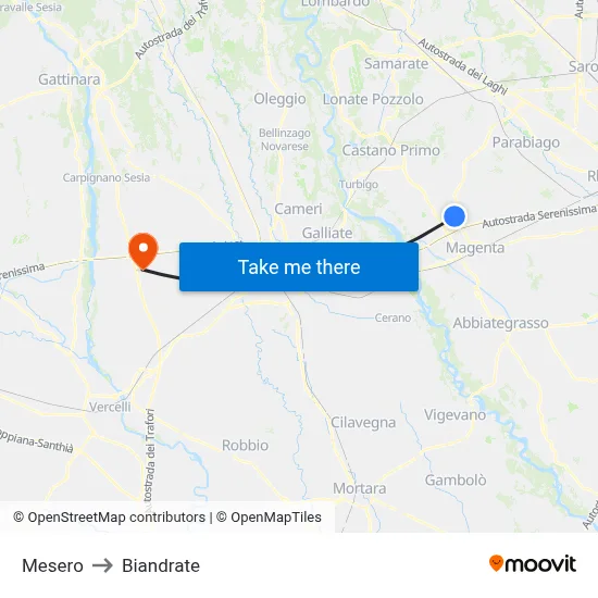 Mesero to Biandrate map
