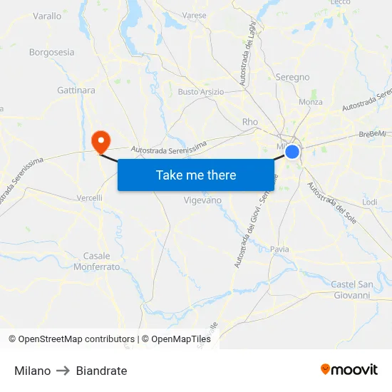 Milan to Biandrate map