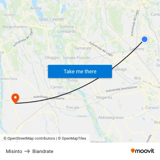 Misinto to Biandrate map