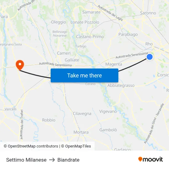 Settimo Milanese to Biandrate map