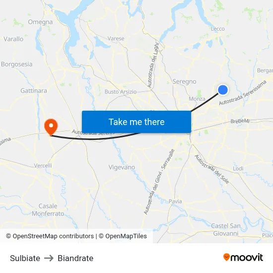 Sulbiate to Biandrate map