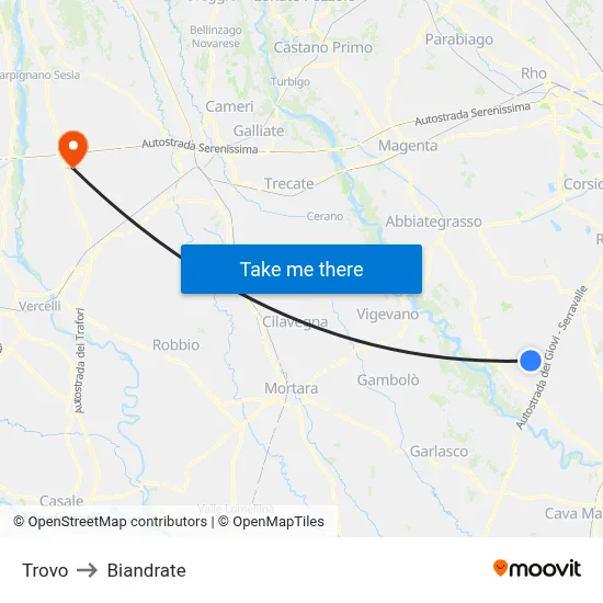 Trovo to Biandrate map