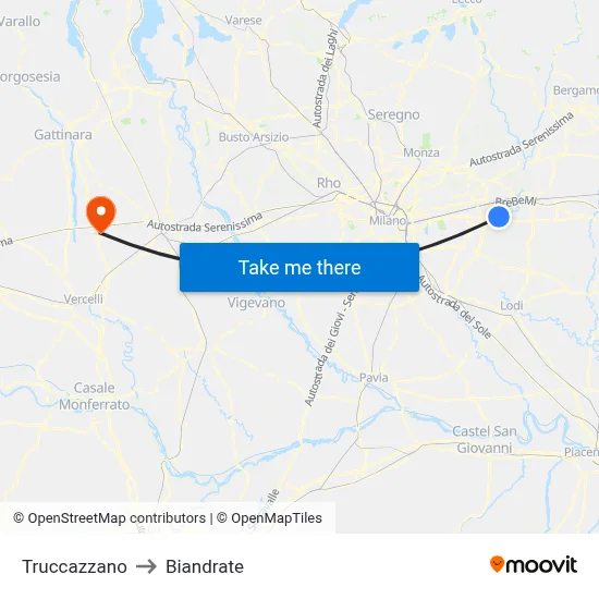 Truccazzano to Biandrate map