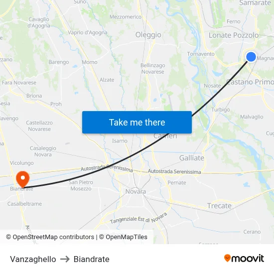 Vanzaghello to Biandrate map
