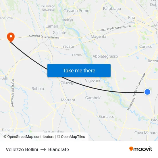 Vellezzo Bellini to Biandrate map