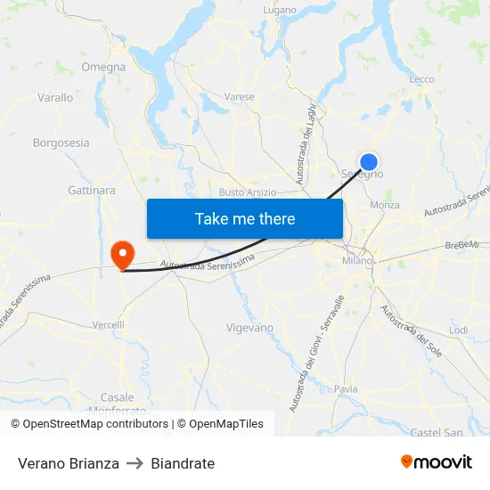 Verano Brianza to Biandrate map