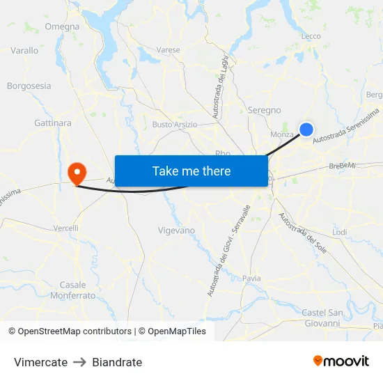 Vimercate to Biandrate map