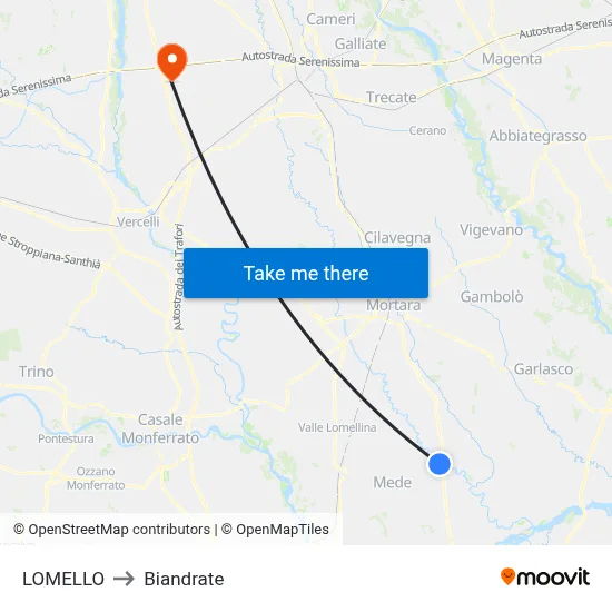 Lomello to Biandrate map