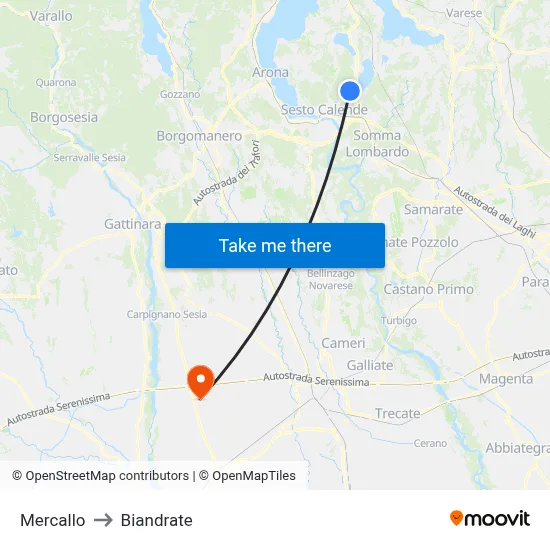 Mercallo to Biandrate map