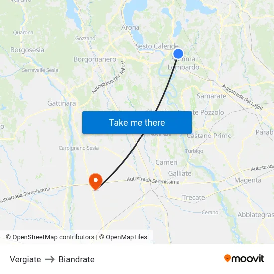 Vergiate to Biandrate map