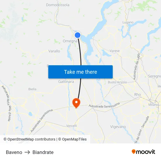 Baveno to Biandrate map