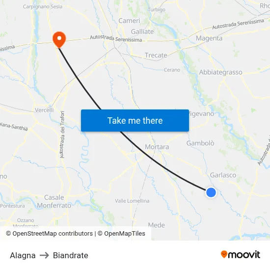 Alagna to Biandrate map