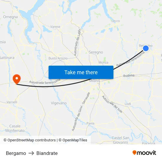 Bergamo to Biandrate map