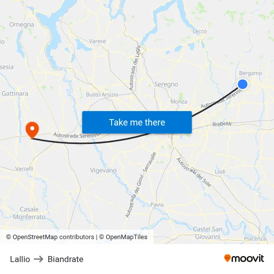 Lallio to Biandrate map