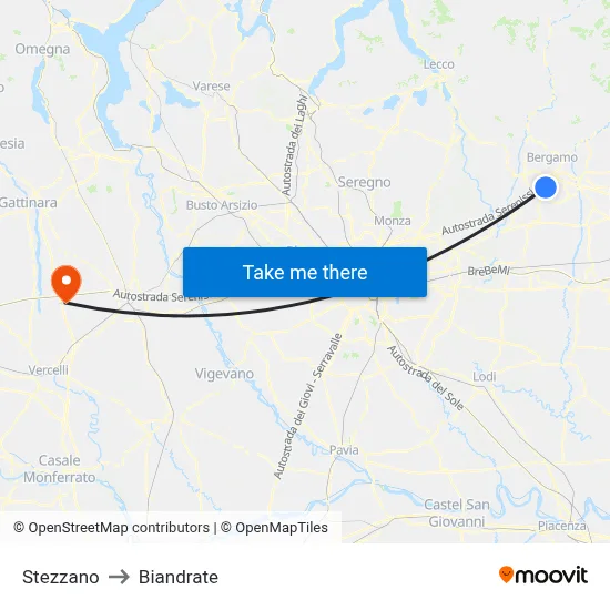 Stezzano to Biandrate map
