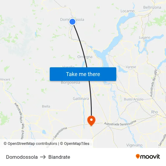 Domodossola to Biandrate map