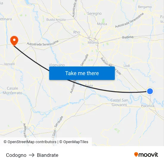 Codogno to Biandrate map