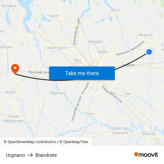 Urgnano to Biandrate map