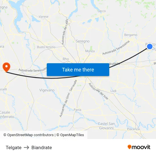 Telgate to Biandrate map