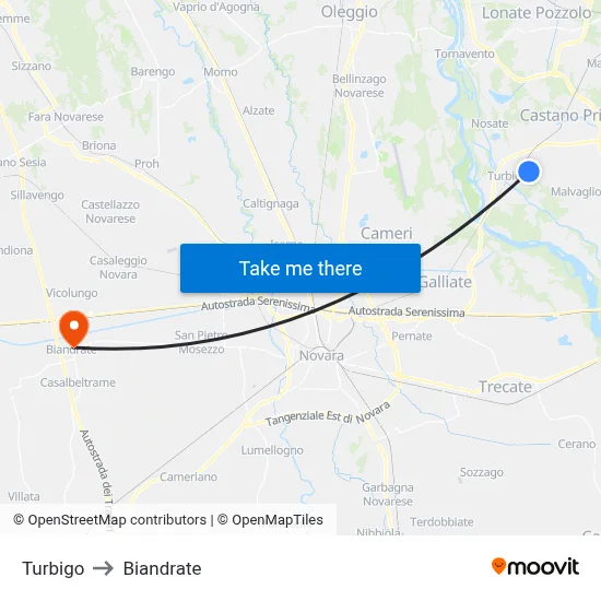 Turbigo to Biandrate map