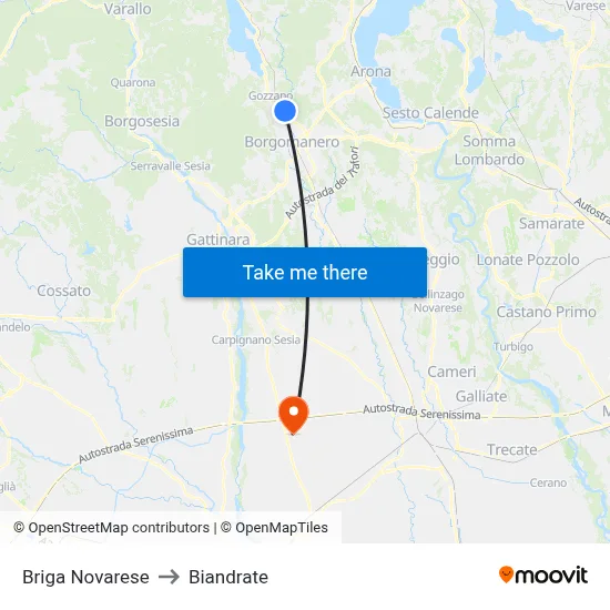 Briga Novarese to Biandrate map