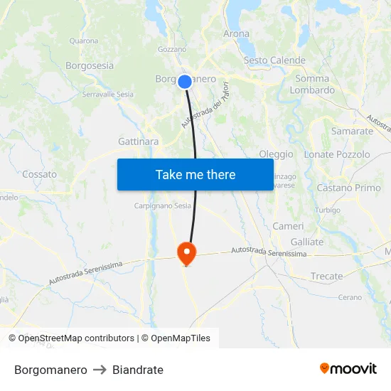 Borgomanero to Biandrate map