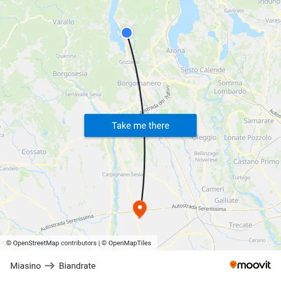 Miasino to Biandrate map