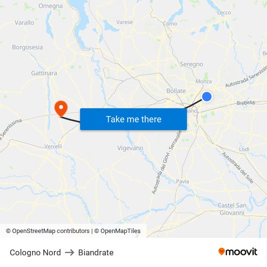 Cologno Nord to Biandrate map