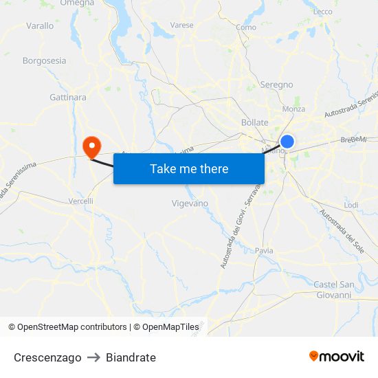 Crescenzago to Biandrate map