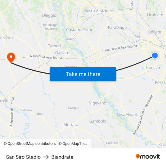 San Siro Stadio to Biandrate map