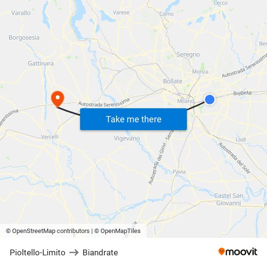 Pioltello-Limito to Biandrate map