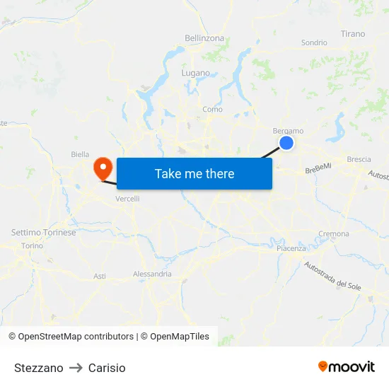 Stezzano to Carisio map