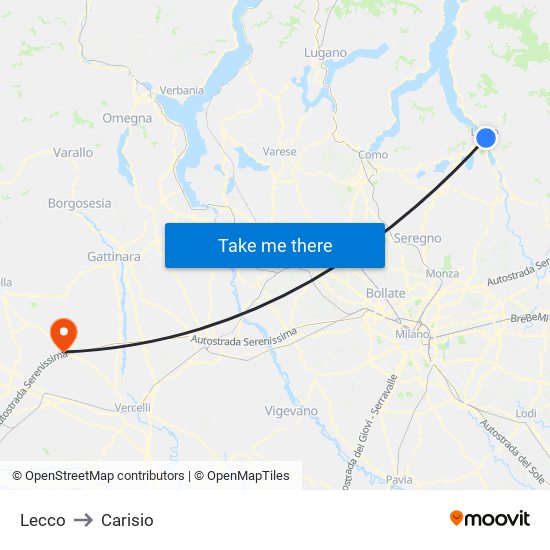 Lecco to Carisio map