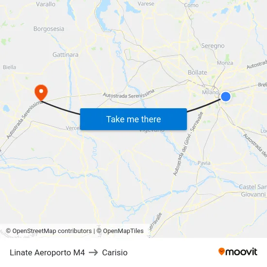 Linate Airport M4 to Carisio map