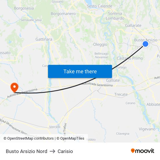 Busto Arsizio Nord to Carisio map