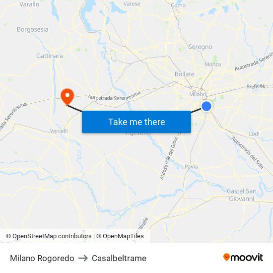 Milano Rogoredo to Casalbeltrame map